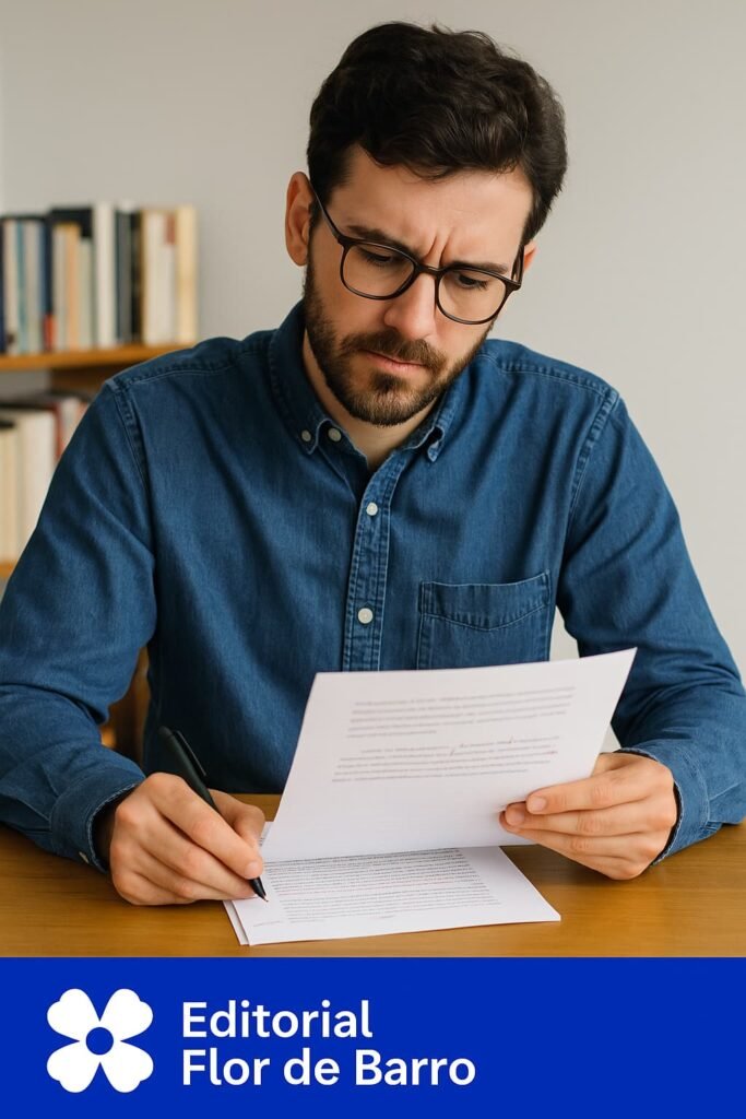 Autor revisando manuscrito